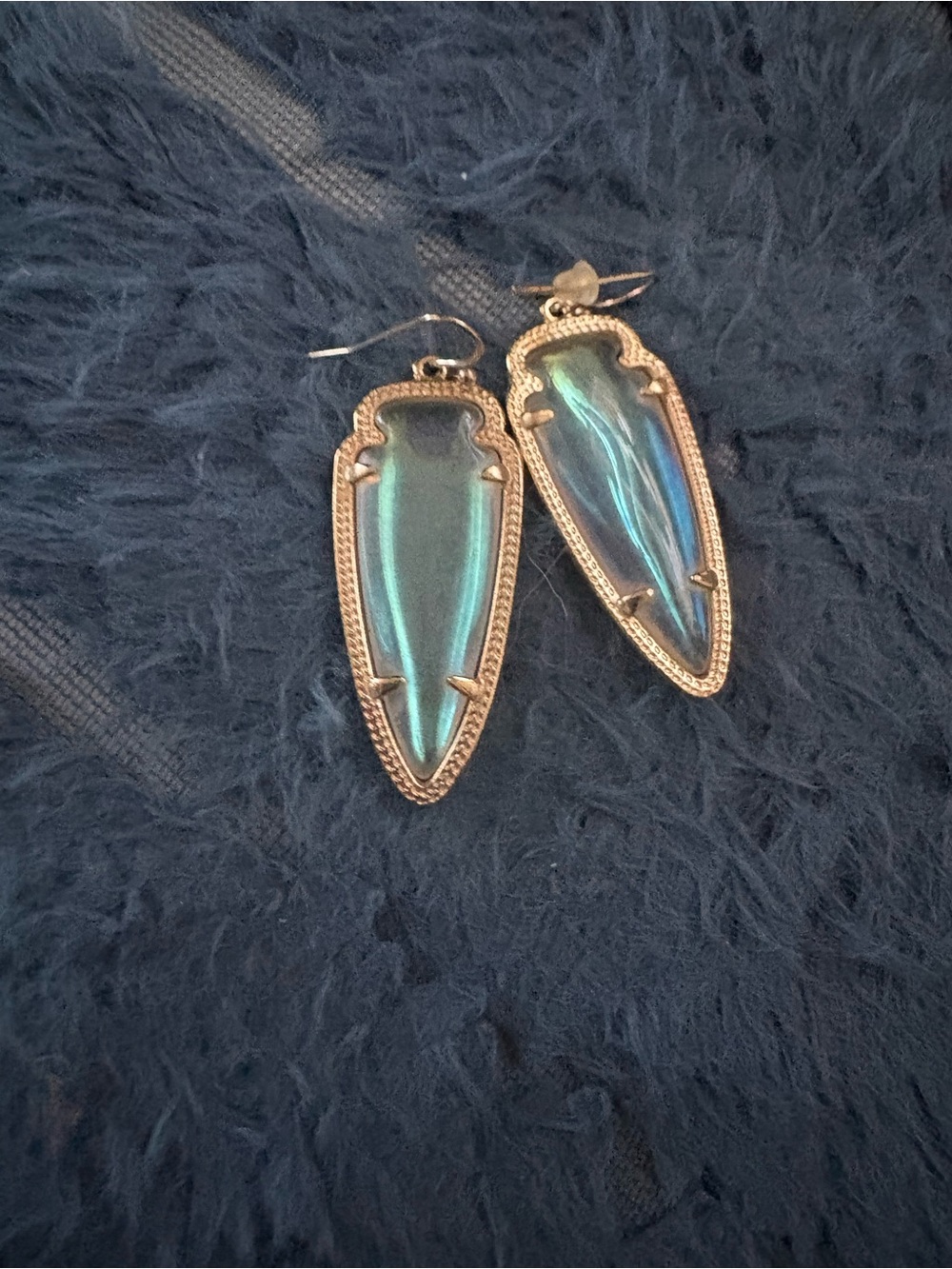 Kendra Scott Iridescent Teardrop Earrings in Blue-Green with Gold Frame